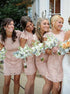 Sheath Scoop Short Cap Sleeves Pink Lace Open Back Bridesmaid Dress LBQB0068